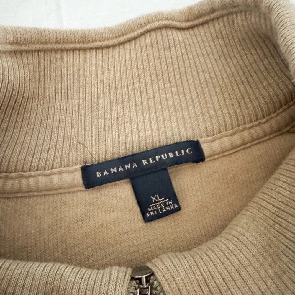 Banana Republic Sweater Men's XL 100% Cotton Tan Quarter‎ Zip Heavy Knit SOFT